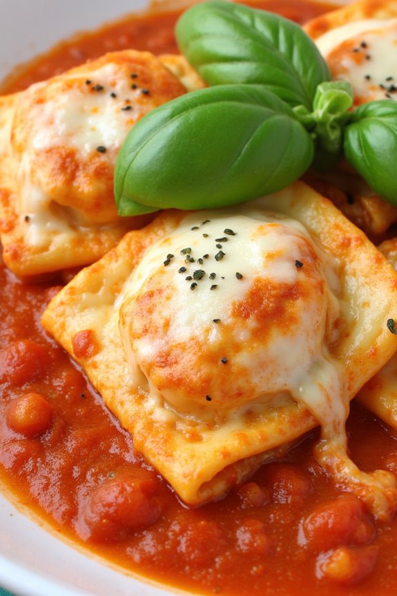 cheesy ravioli in sauce