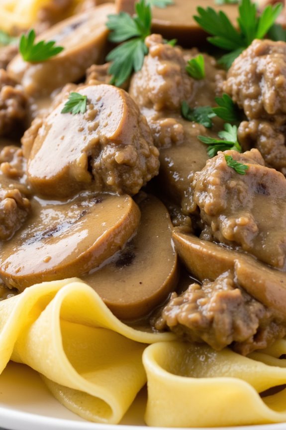 comforting creamy beef stroganoff
