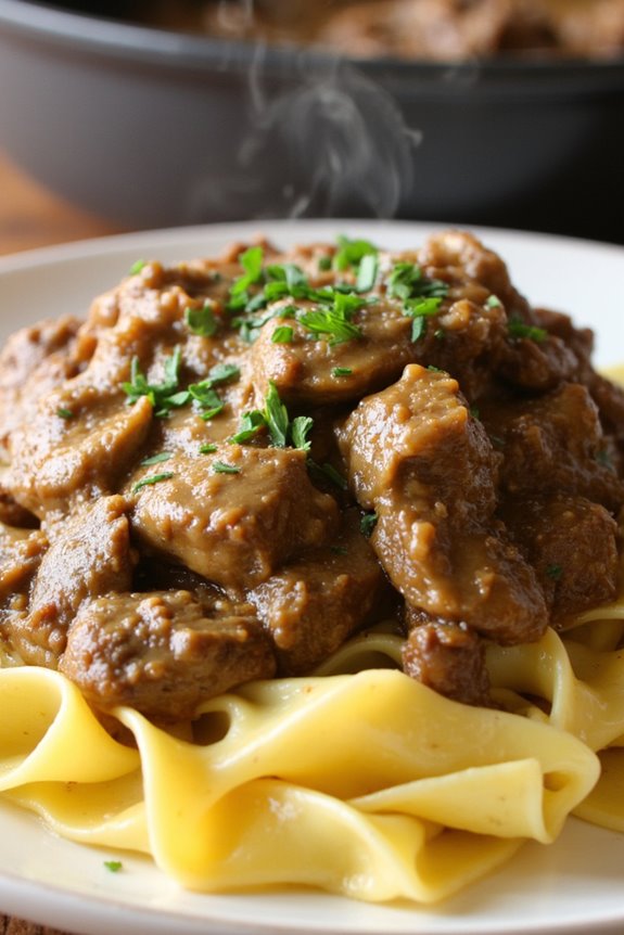 effortless cozy beef stroganoff