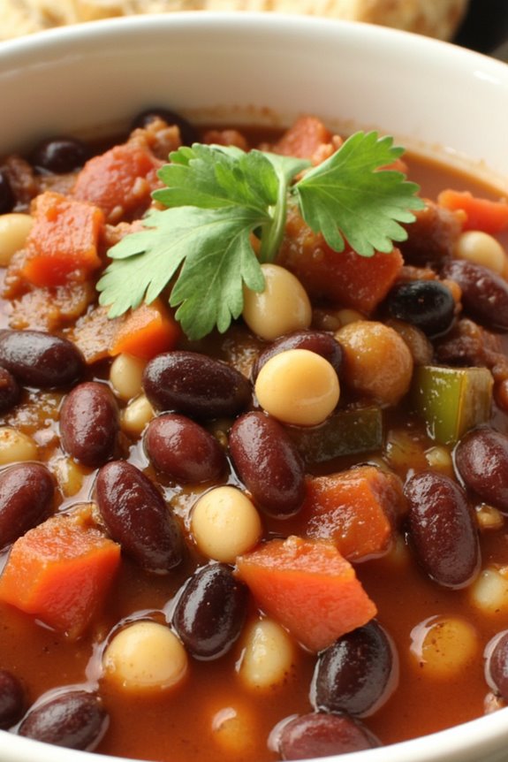 hearty slow cooked bean chili