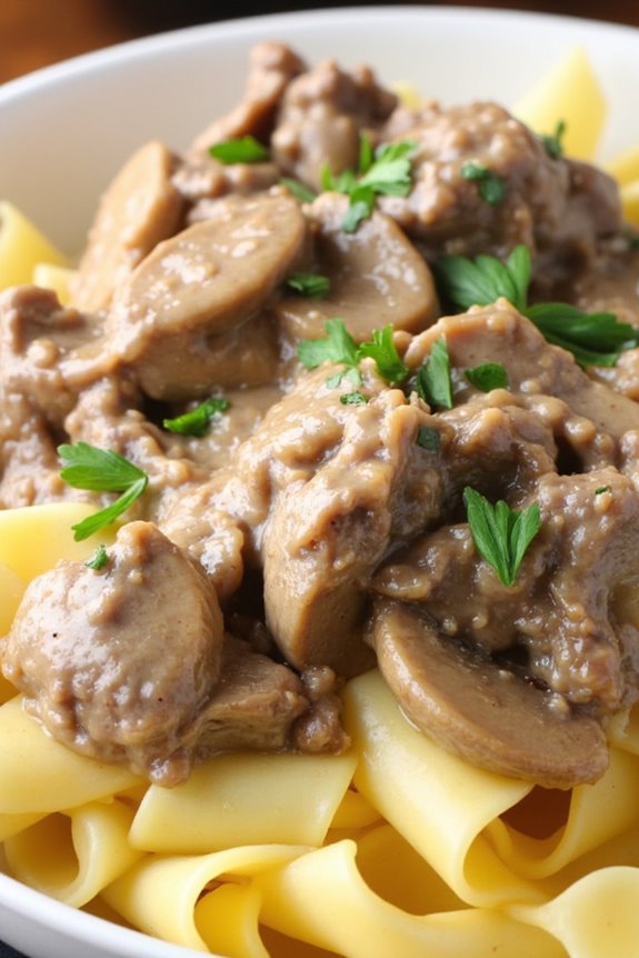 hearty slow cooked beef stroganoff