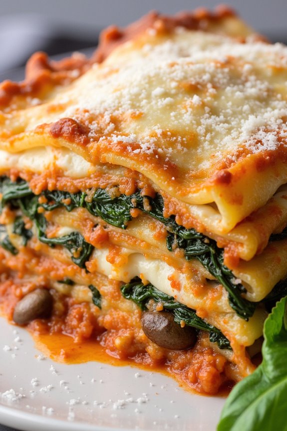 nutritious spinach mushroom lasagna