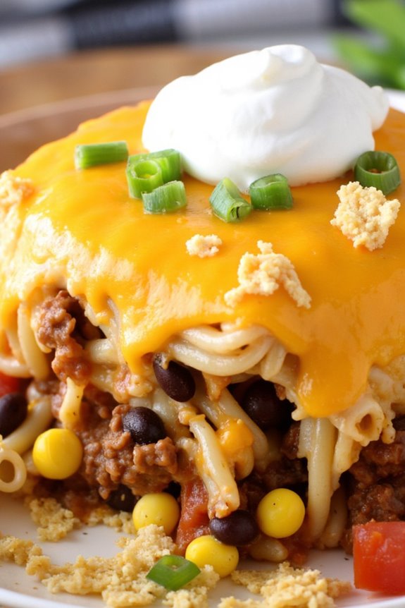 taco inspired pasta casserole delight