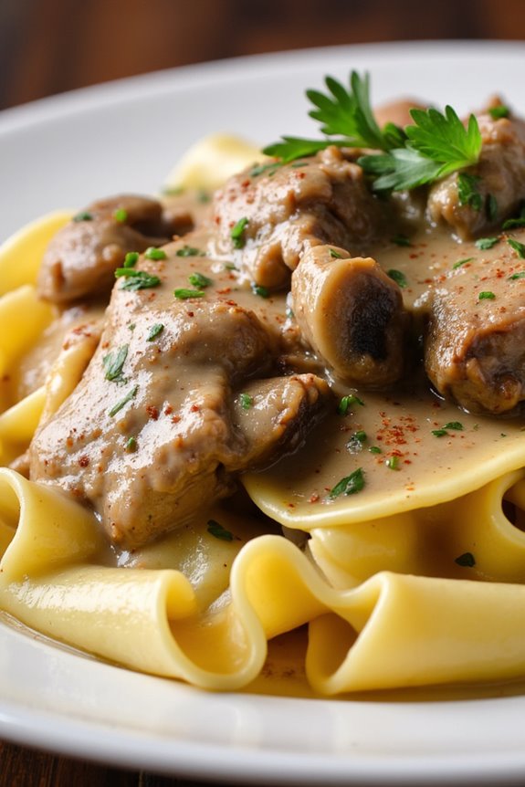 tangy creamy beef stroganoff