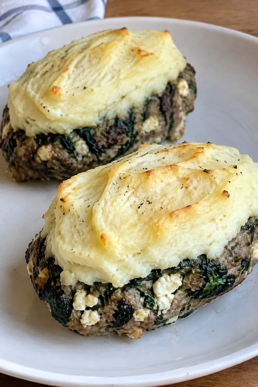 Greek Lamb and Spinach Mini Meatloaves with Mashed Potato Topping