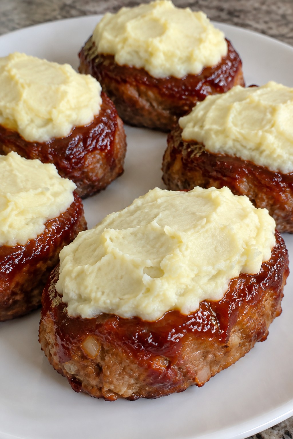 Smoky Bacon BBQ Pork Mini Meatloaves with Mashed Potato Topping