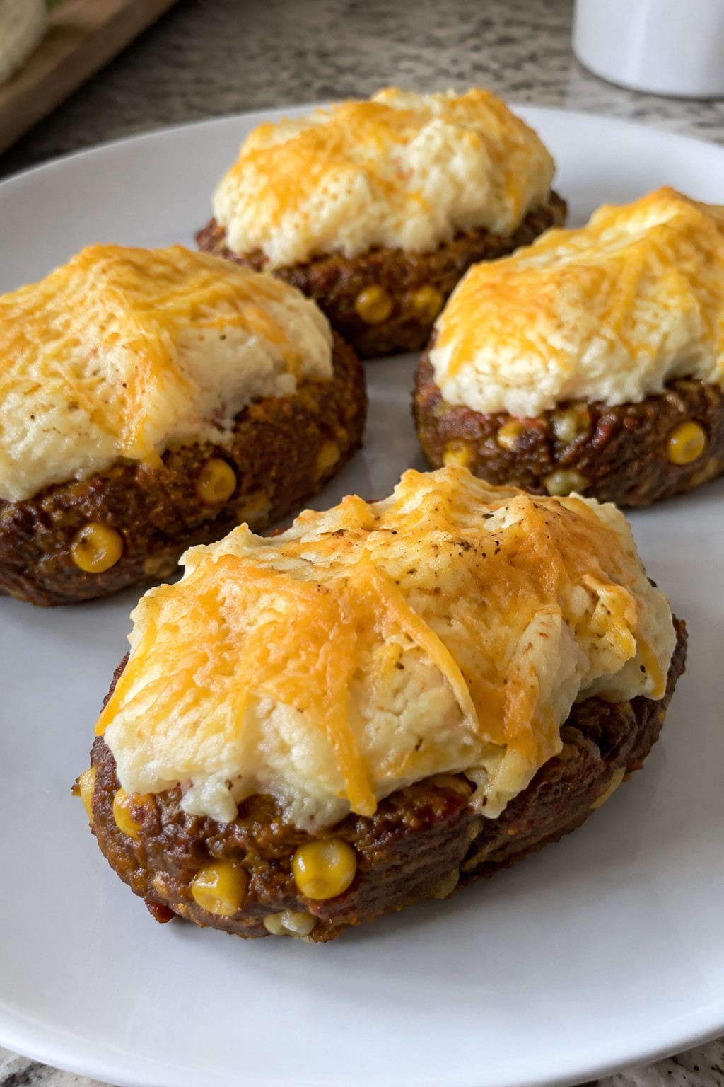 Spicy Mexican Beef and Corn Mini Meatloaves with Mashed Potato Topping