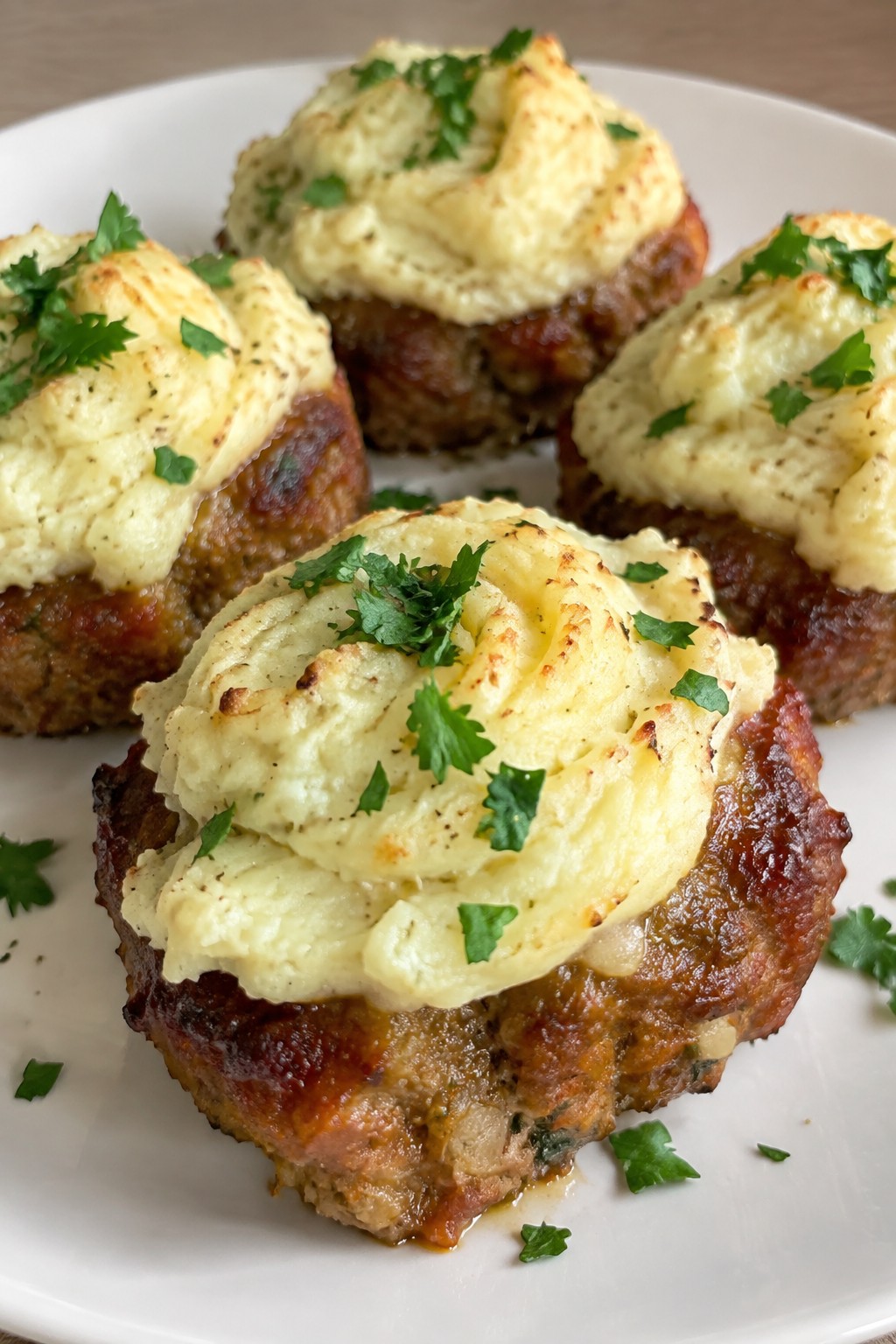 Zesty Italian Turkey Mini Meatloaves with Roasted Garlic Mashed Potato Topping