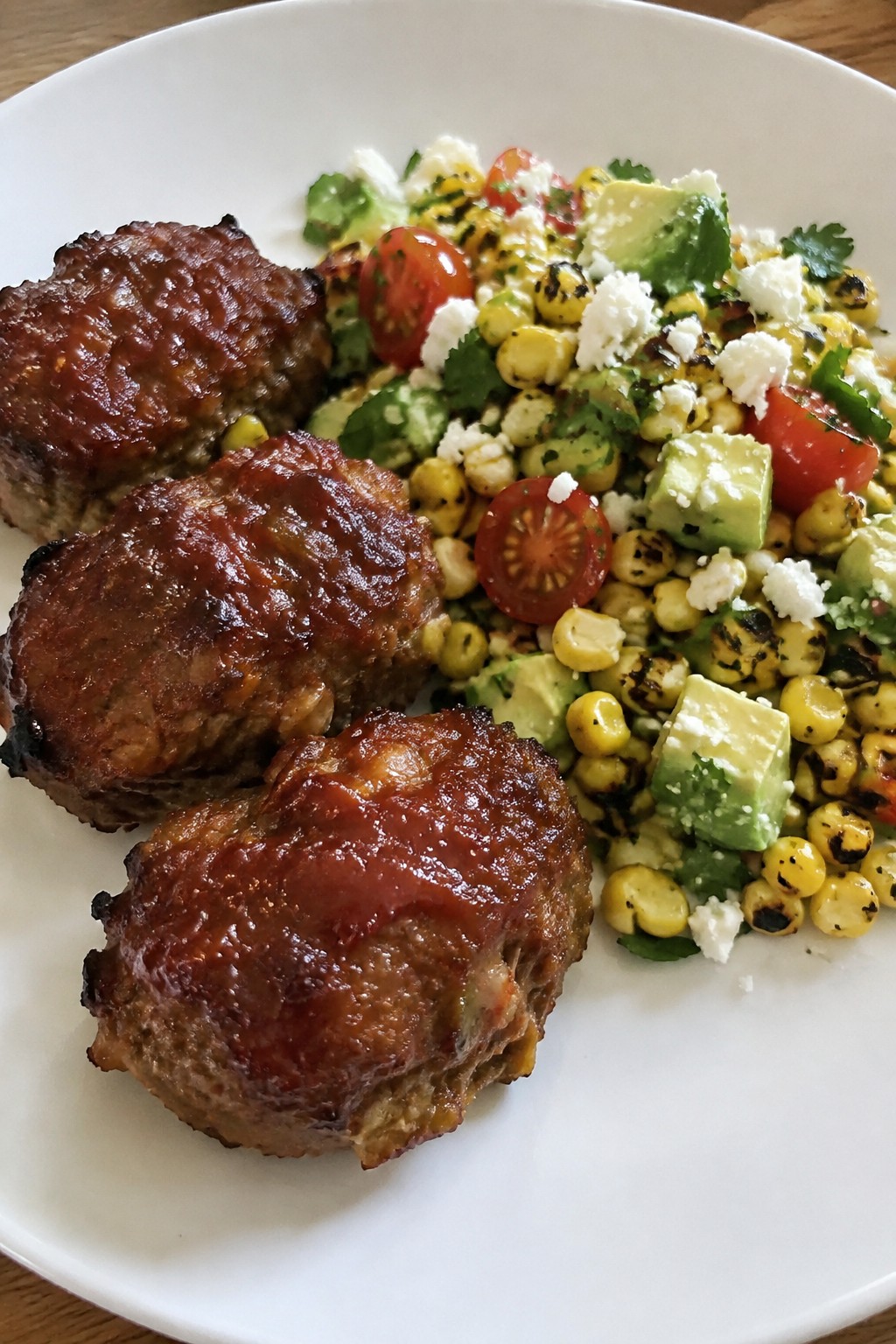 Chipotle Beef Mini Meatloaves with Charred Corn Salad