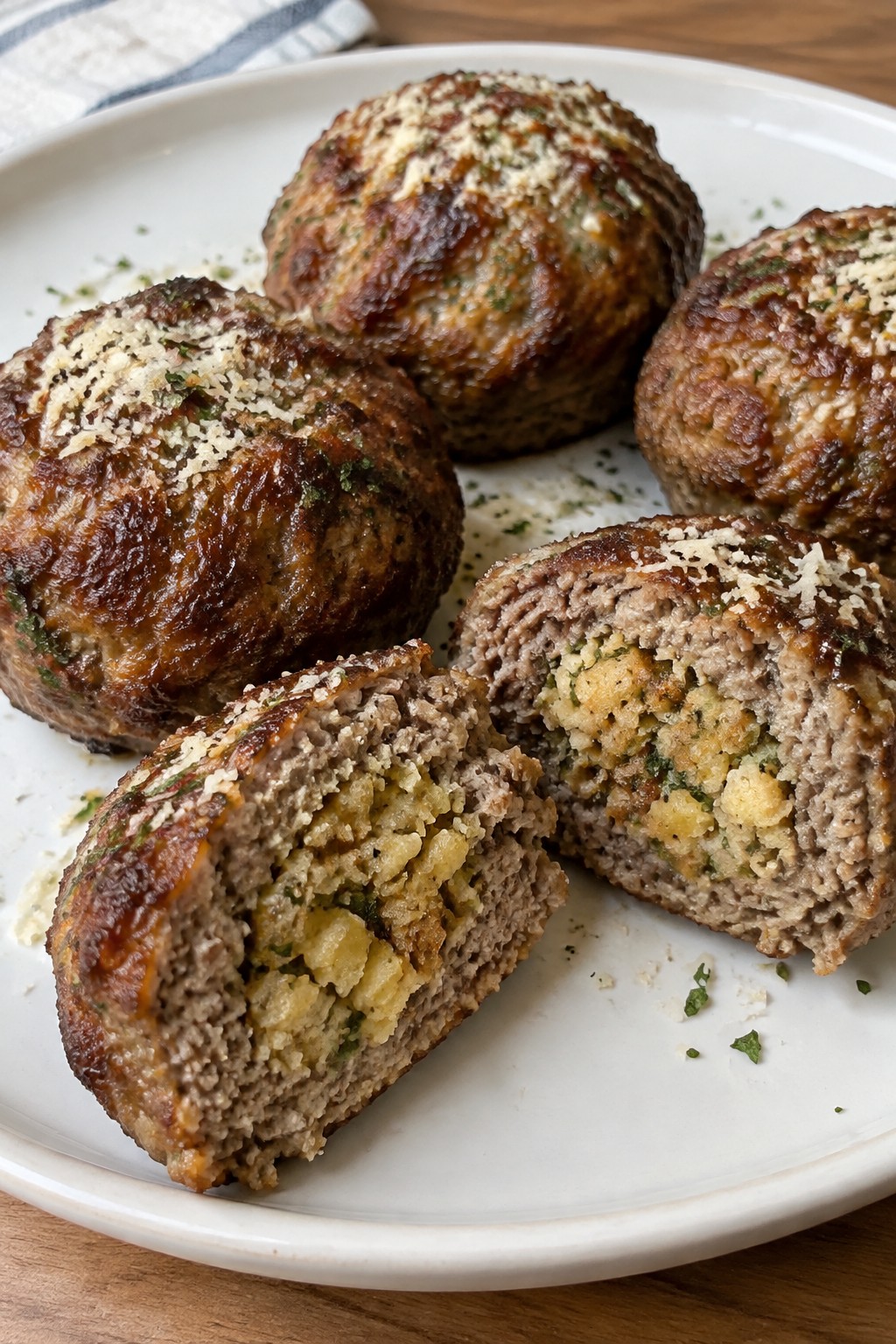 Italian Herb and Parmesan Mini Meatloafs Stuffed with Stove Top Stuffing