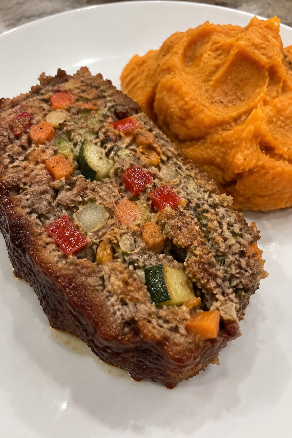 Loaded Veggie Meatloaf with Mashed Sweet Potatoes