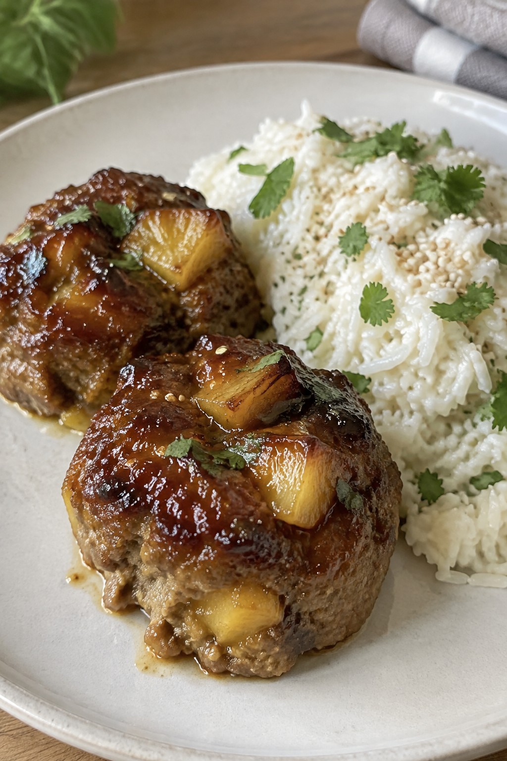 Teriyaki Pineapple Mini Meatloaves with Coconut Jasmine Rice