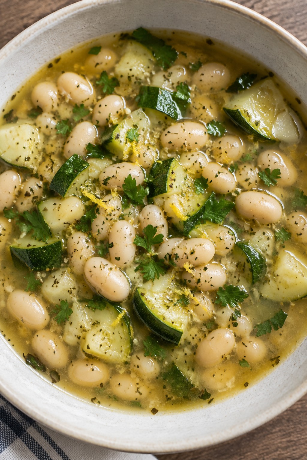 Mediterranean Navy Bean and Zucchini Lemon Soup
