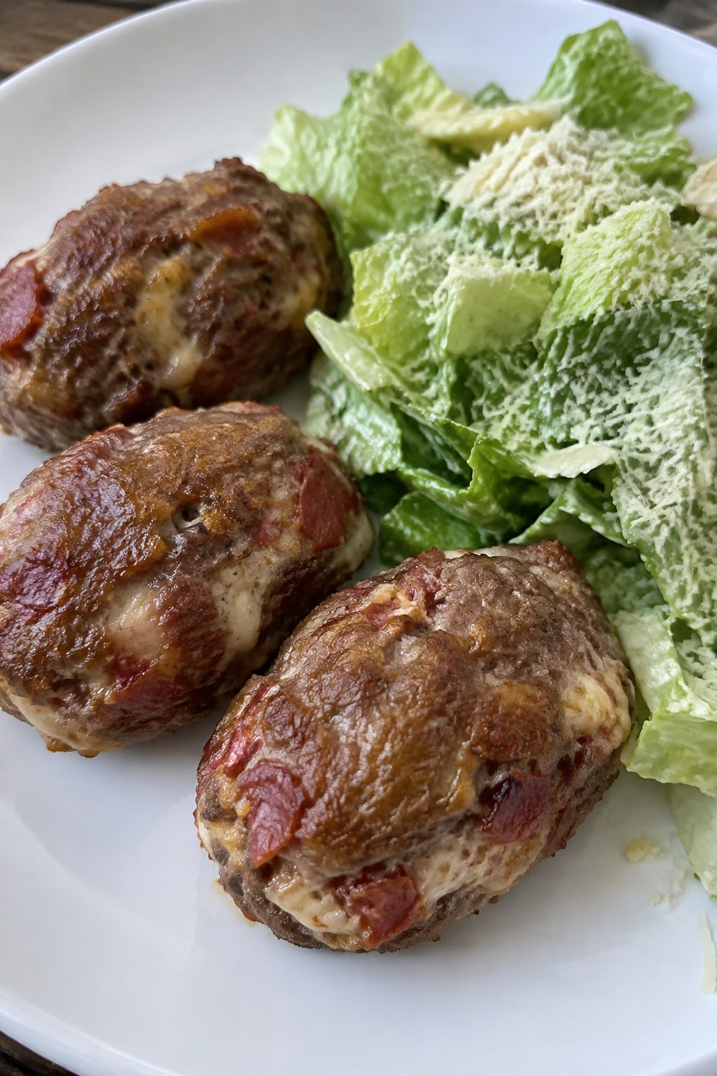 Pizza Pepperoni Mini Meatloaves with Side Caesar Salad