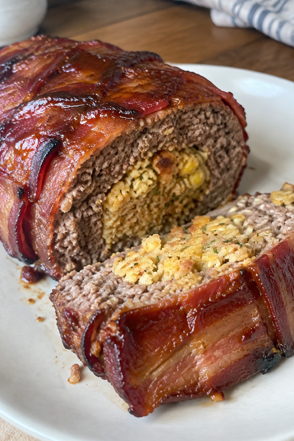 BBQ Bacon Meatloaf with Cornbread Stuffing