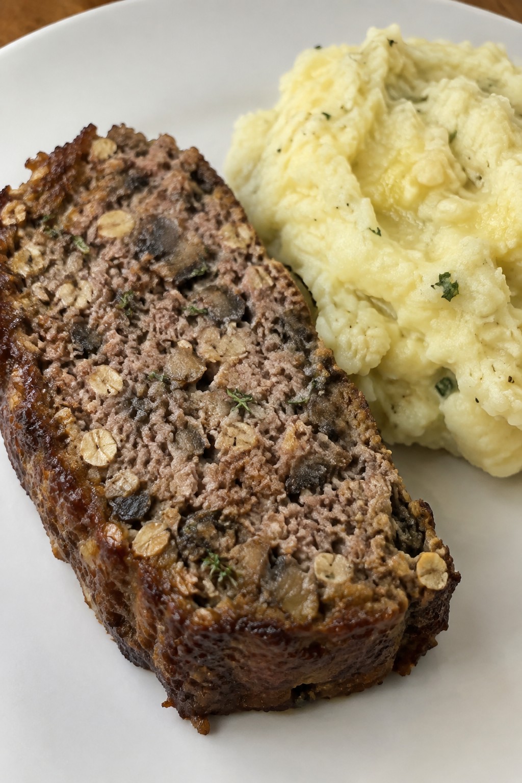 Mushroom Thyme Meatloaf with Garlic Mashed Potatoes