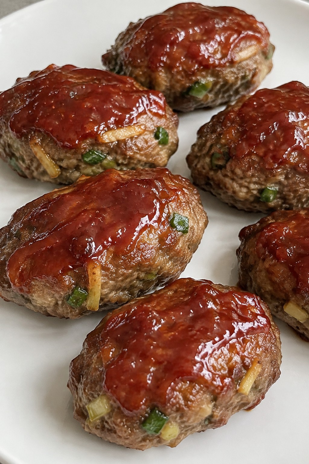Asian Ginger Scallion Mini Meatloafs with Ketchup Glaze