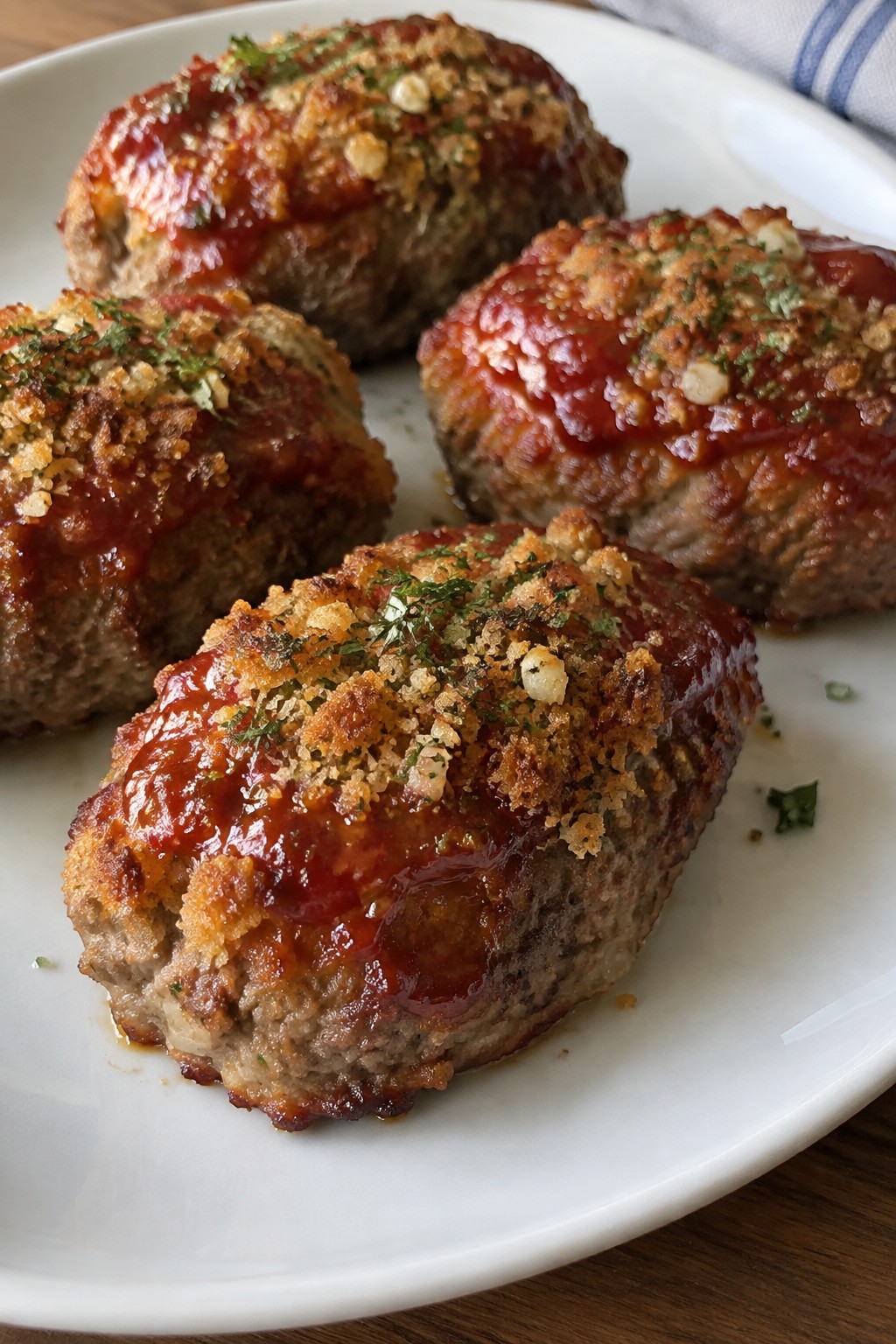 Garlic Herb Crusted Mini Meatloafs with Ketchup Glaze