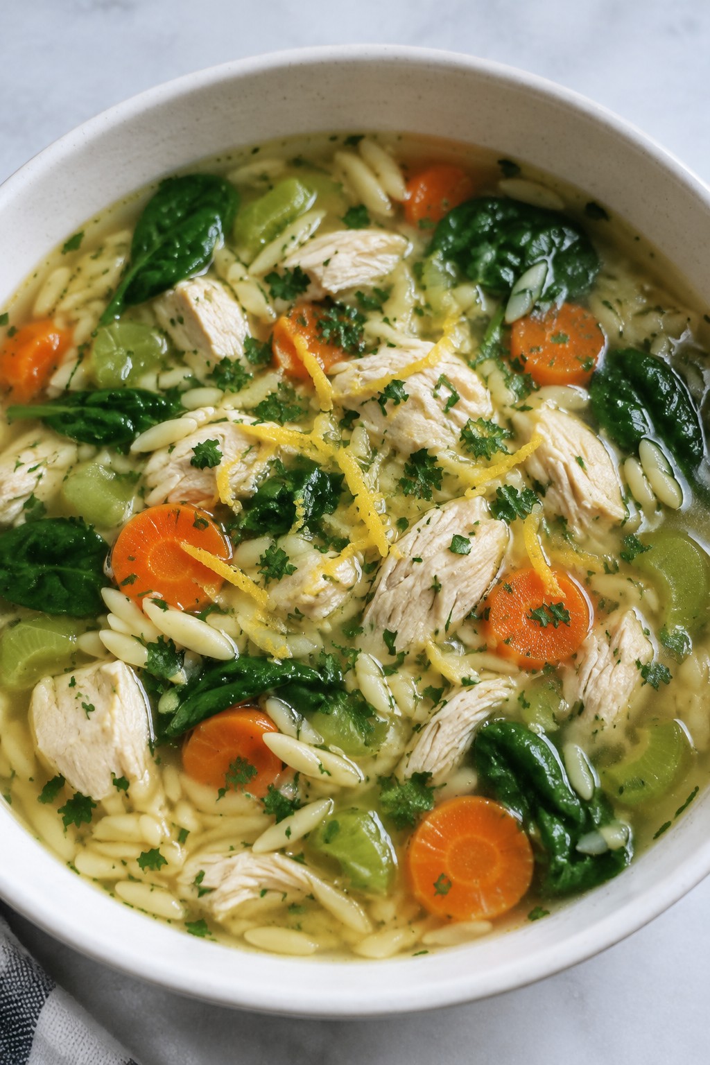 Lemon Garlic Chicken Orzo Soup