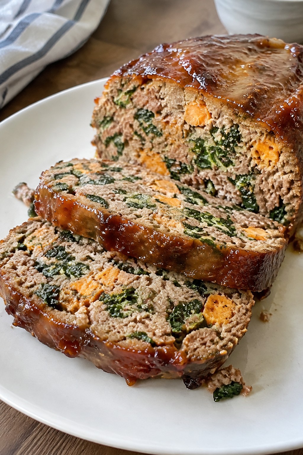 Kale and Sweet Potato Pork Meatloaf with Maple Glaze
