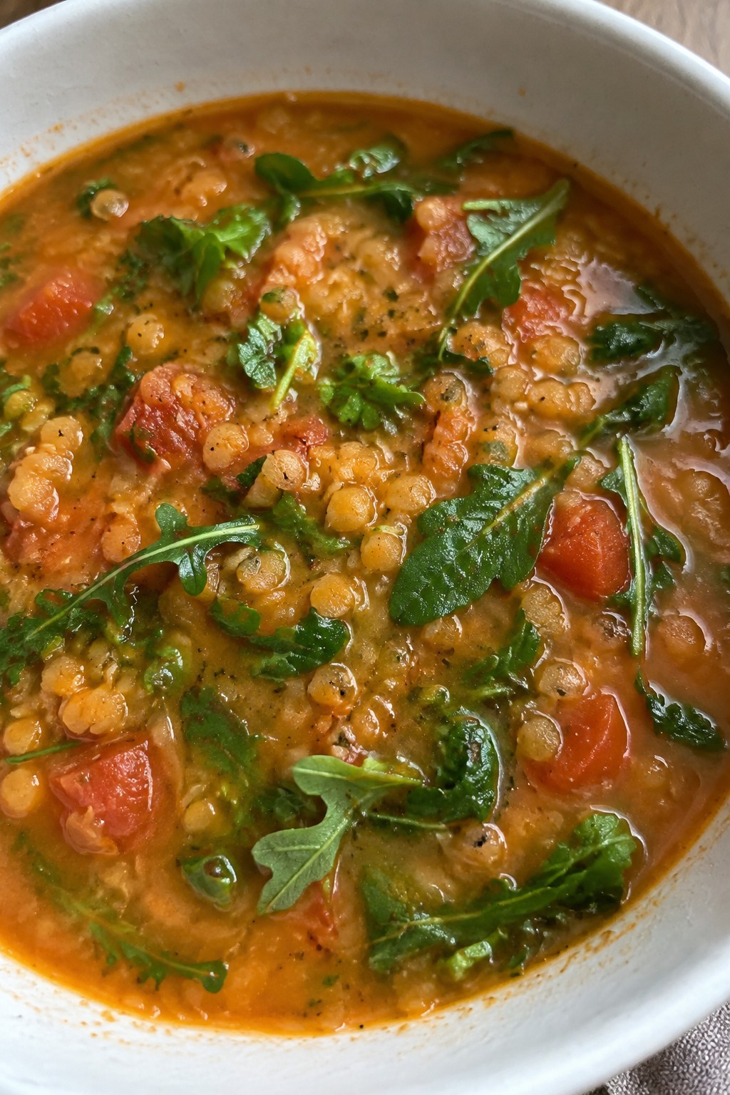 Spicy Arugula and Red Lentil Soup