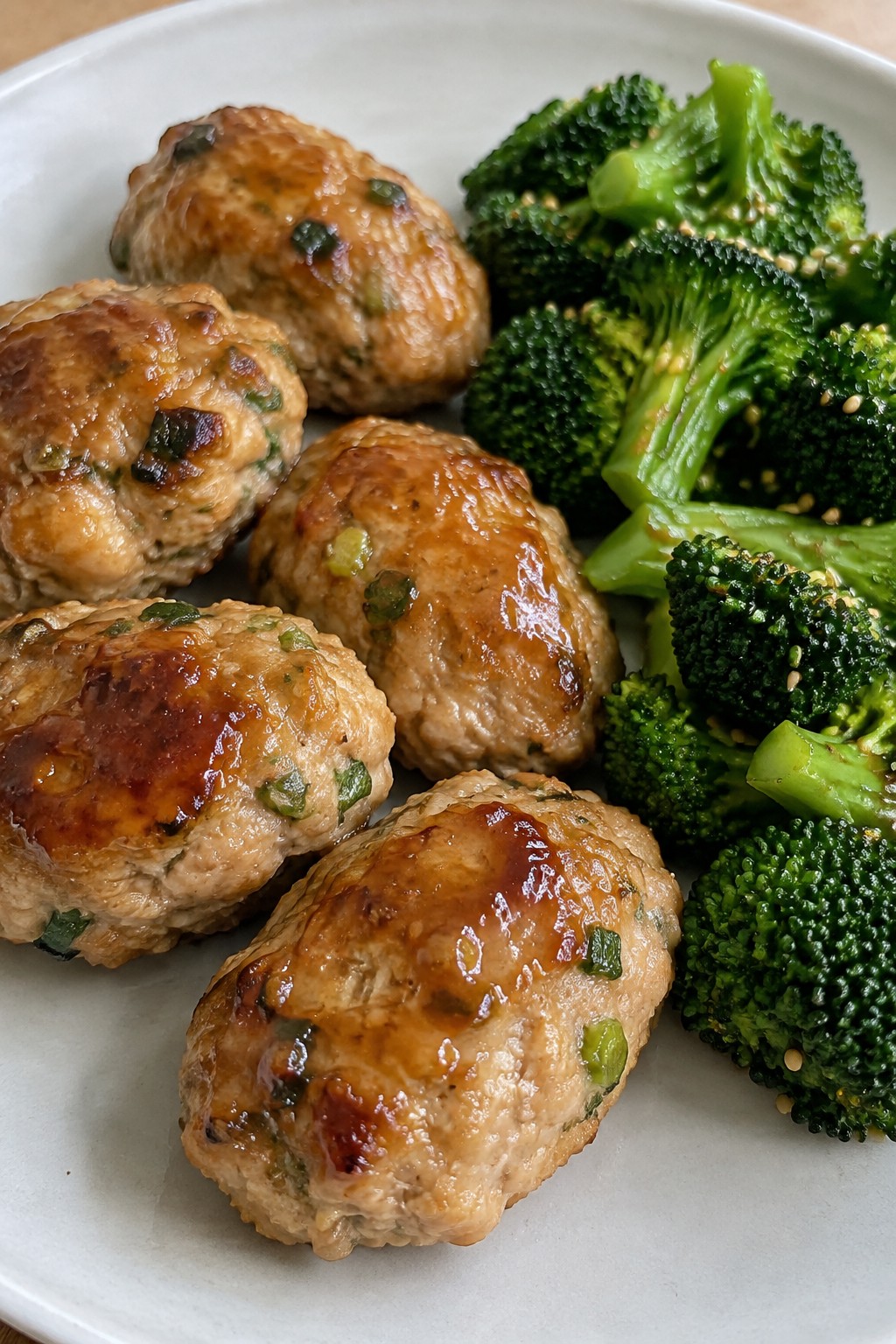 Teriyaki-Ginger Mini Chicken Meatloaves with Sesame Broccoli