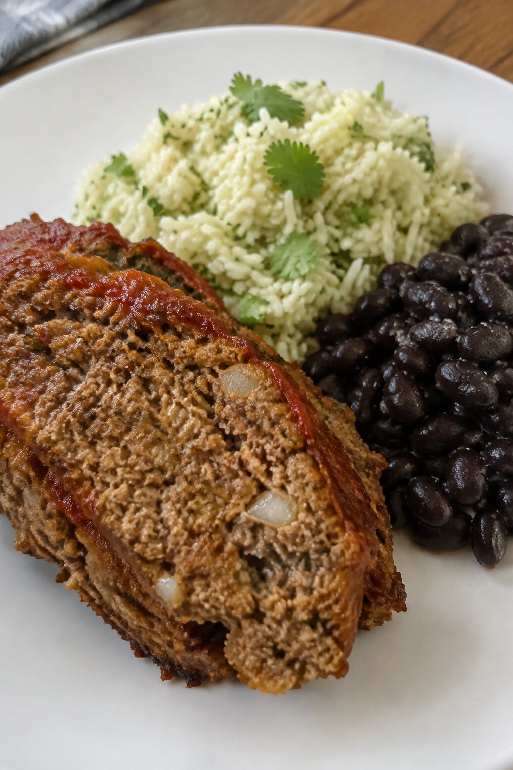 Mexican-Style Meatloaf with Cilantro Rice and Black Beans