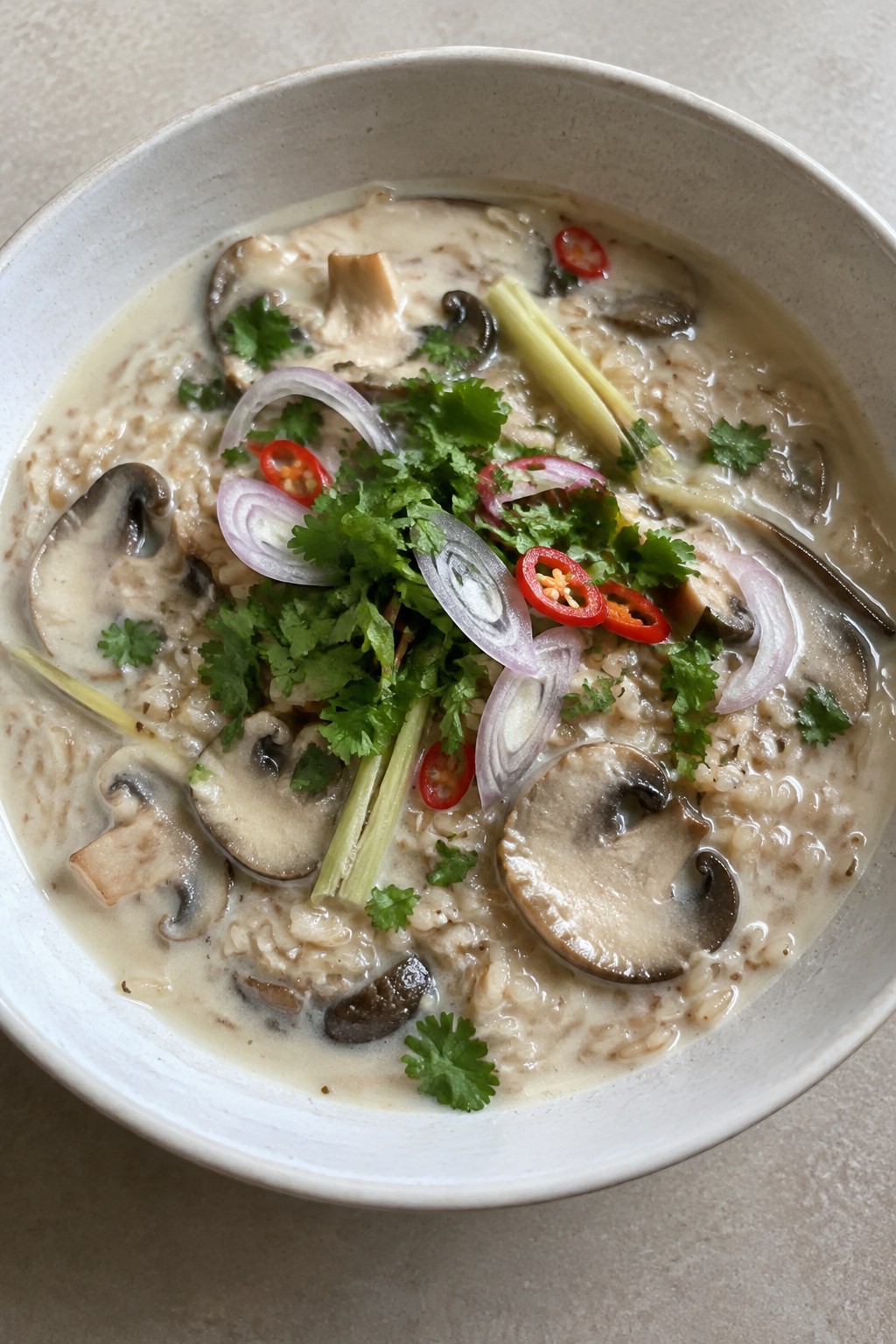Brown Rice Mushroom Tom Kha with Lemongrass