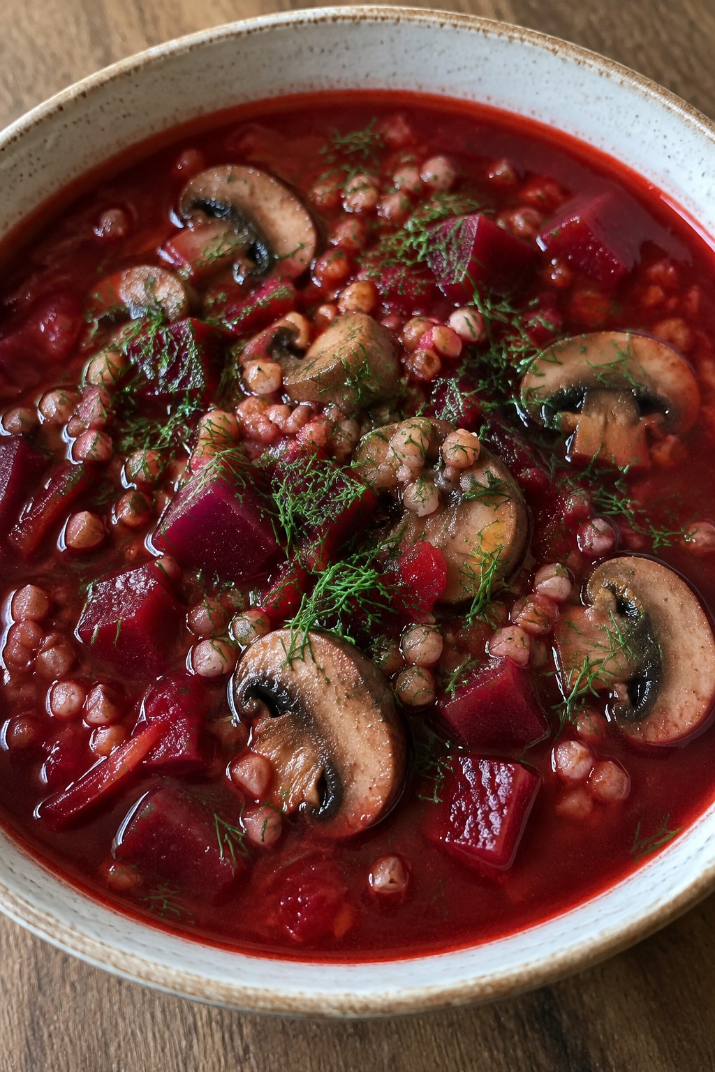 Buckwheat Mushroom Borscht with Beets