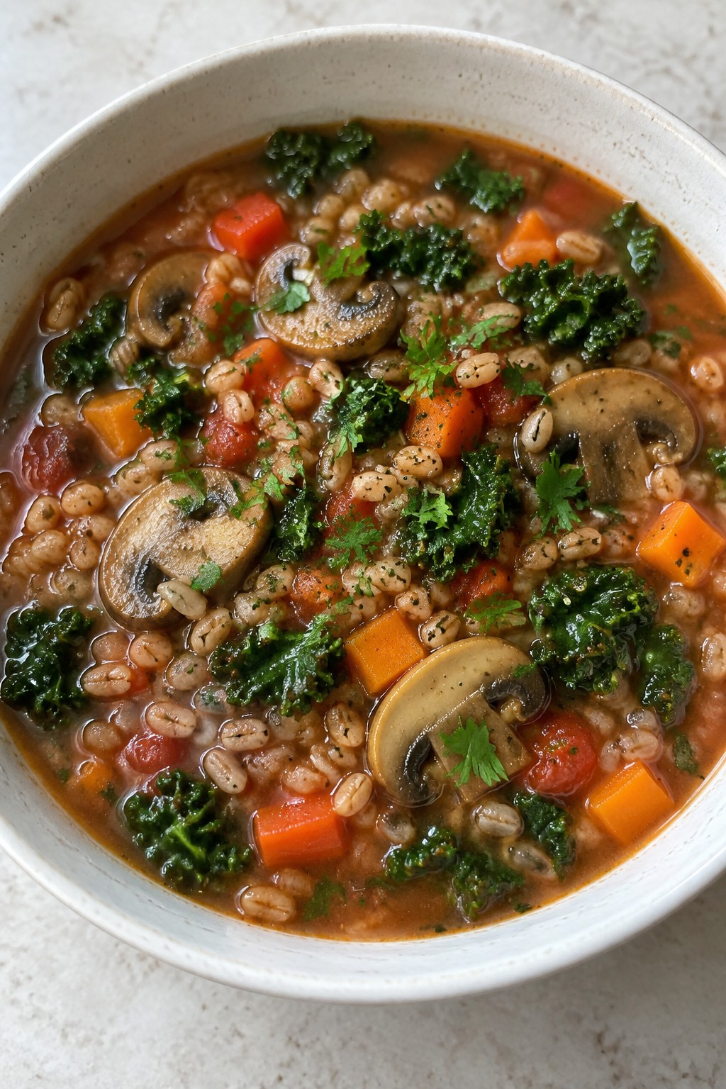 Spelt Berry Mushroom Kale Tuscan Soup