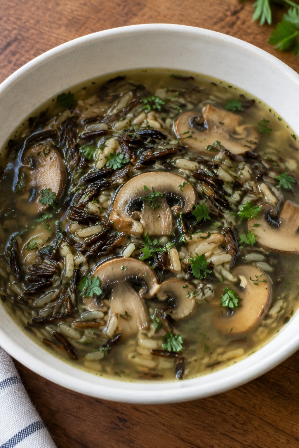 Wild Rice and Cremini Mushroom Herb Broth