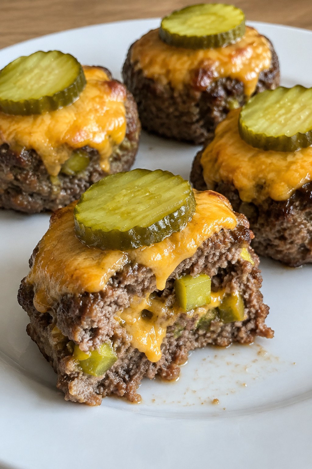 Mini Cheeseburger Meatloaves with Pickles
