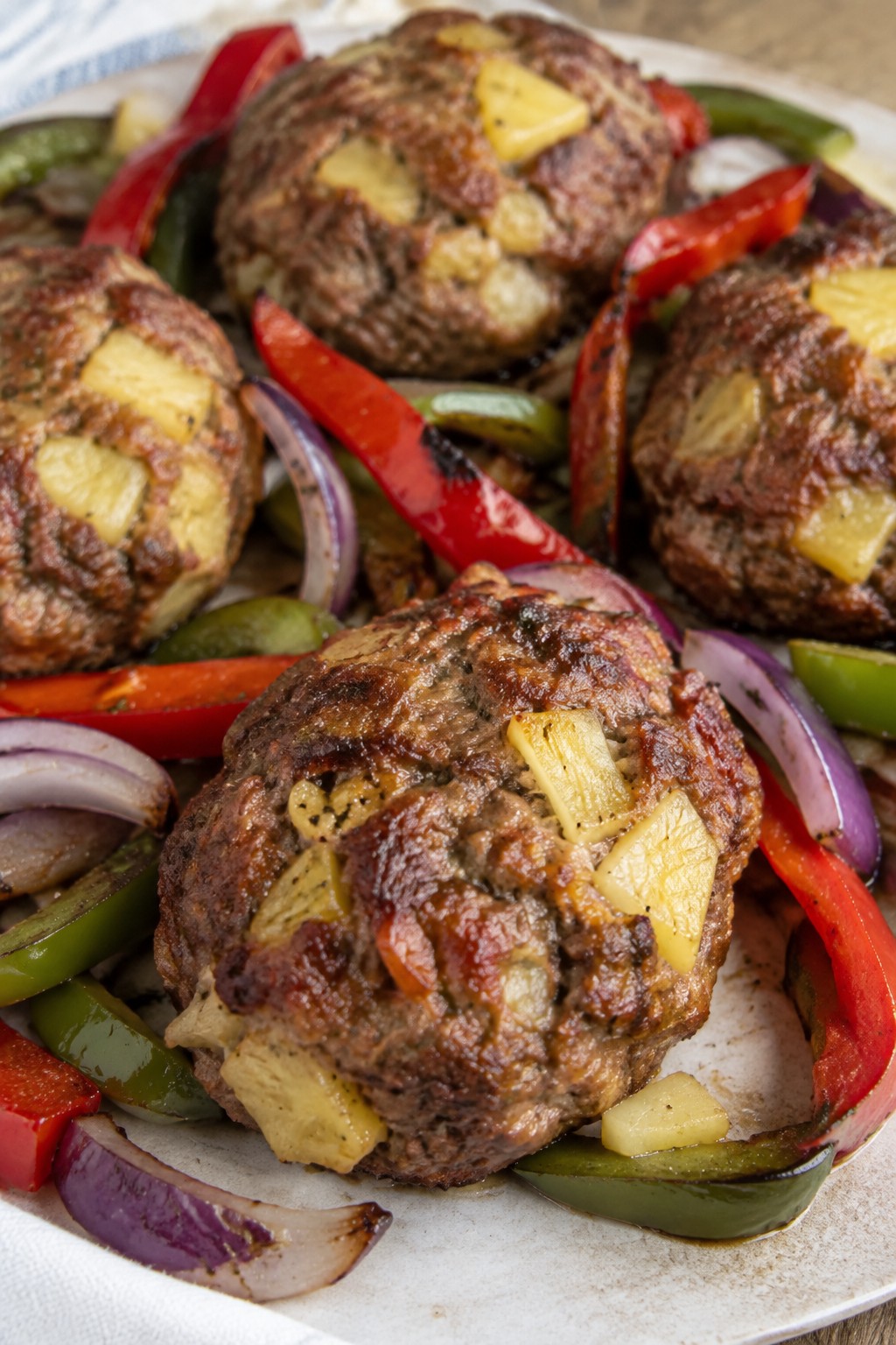Hawaiian Pineapple Beef Mini Meatloaves with Peppers and Red Onion