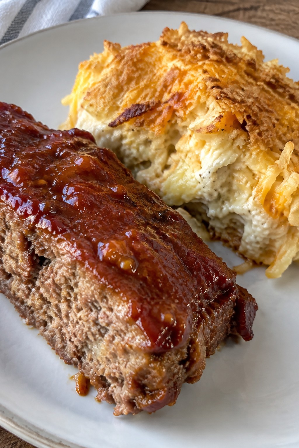 Breakfast-Style Meatloaf with Tomato-Brown Sugar Sauce and Hash Brown Casserole