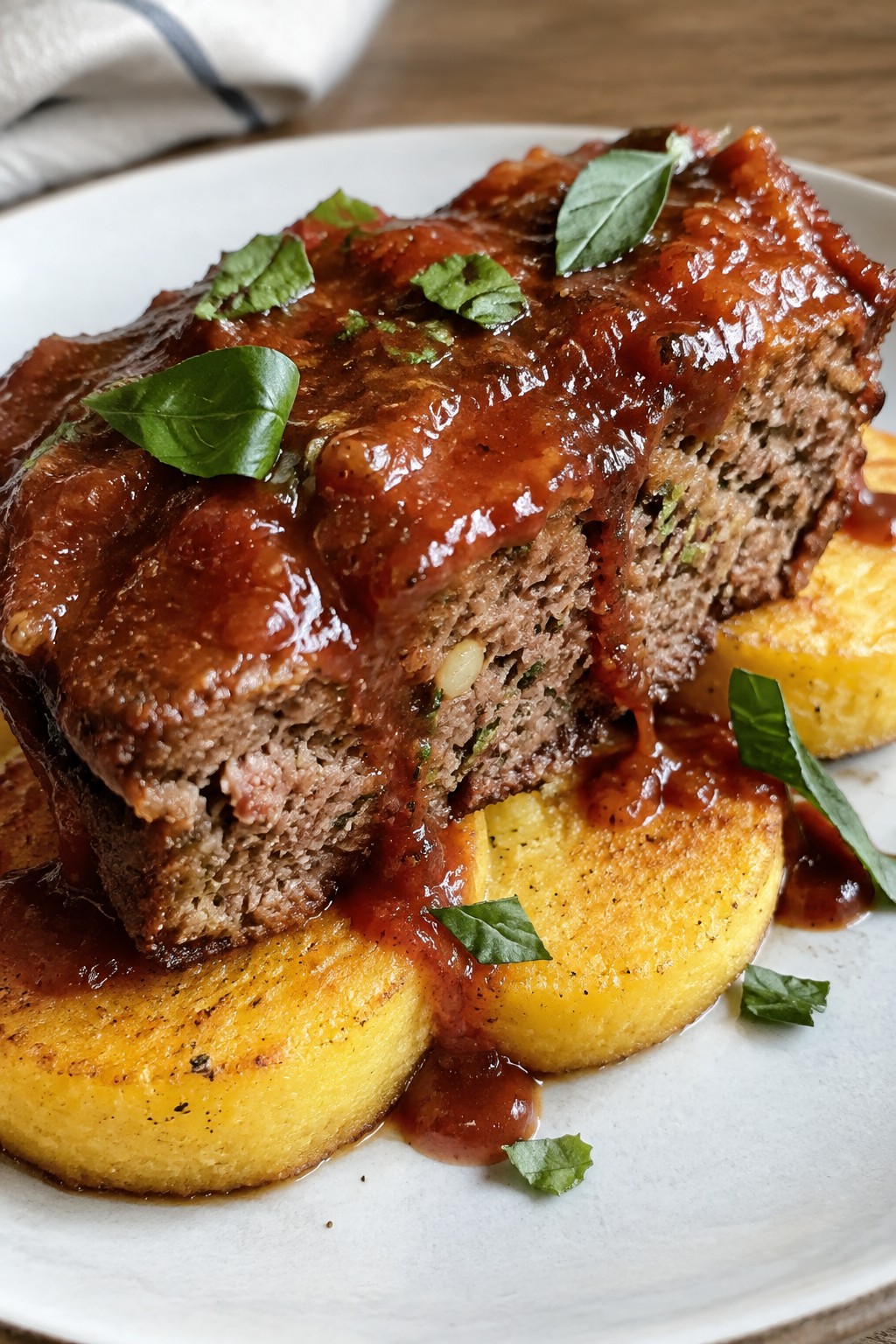 Italian-Style Meatloaf with Tomato-Brown Sugar Sauce and Polenta Rounds