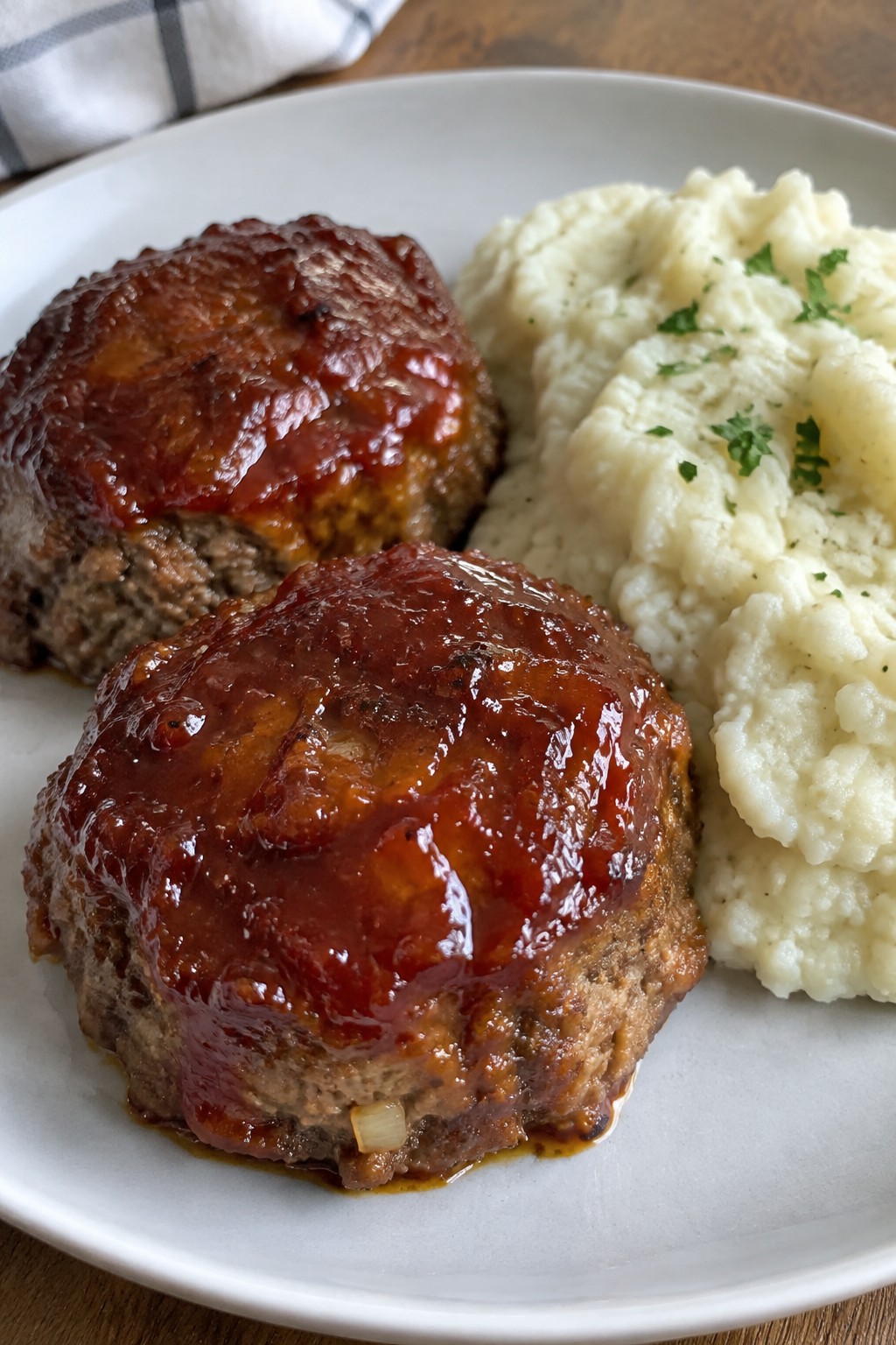 Mini Individual Meatloaves with Tomato-Brown Sugar Sauce and Garlic Mashed Cauliflower
