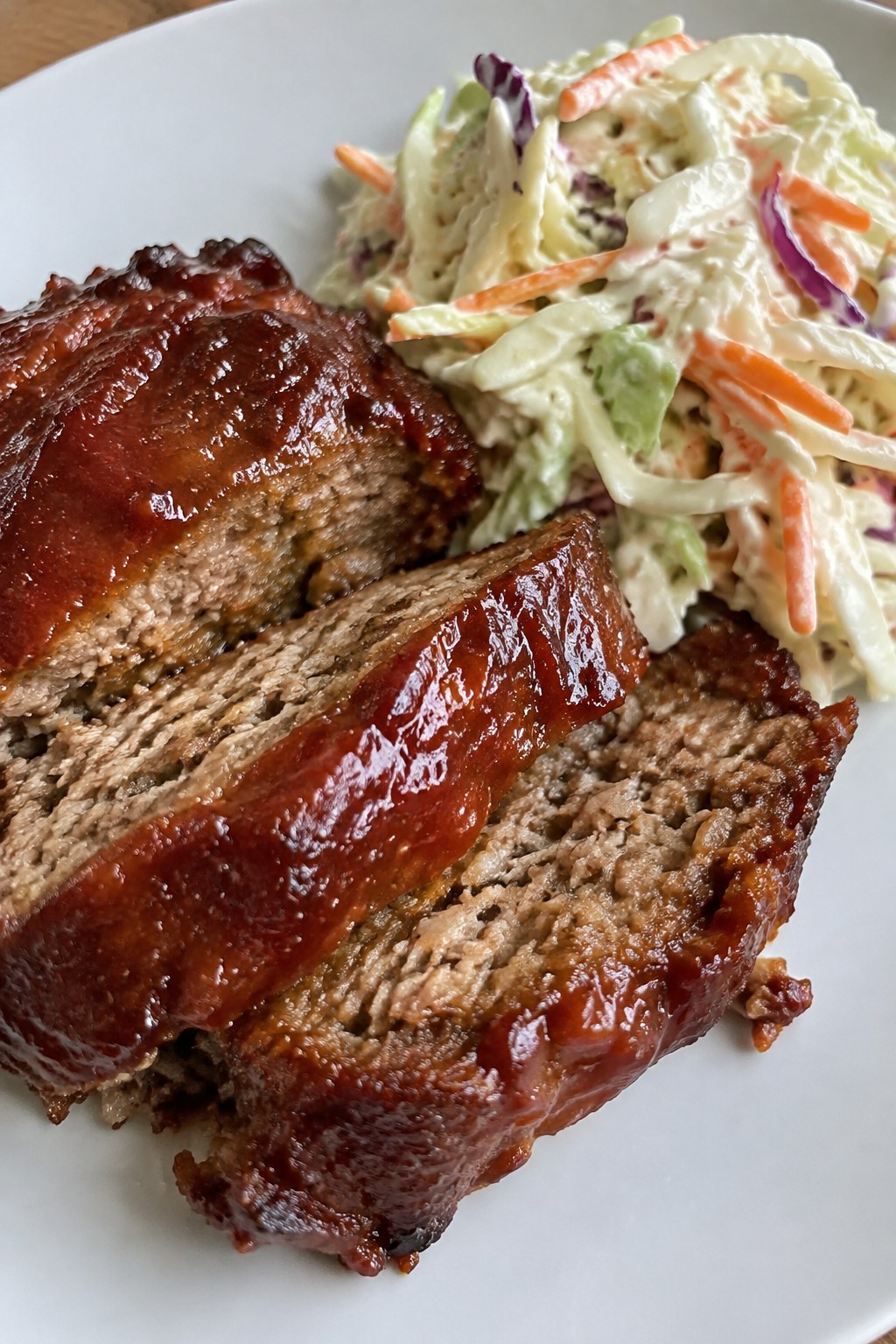 Slow Cooker Meatloaf with Tomato-Brown Sugar Sauce and Creamy Coleslaw