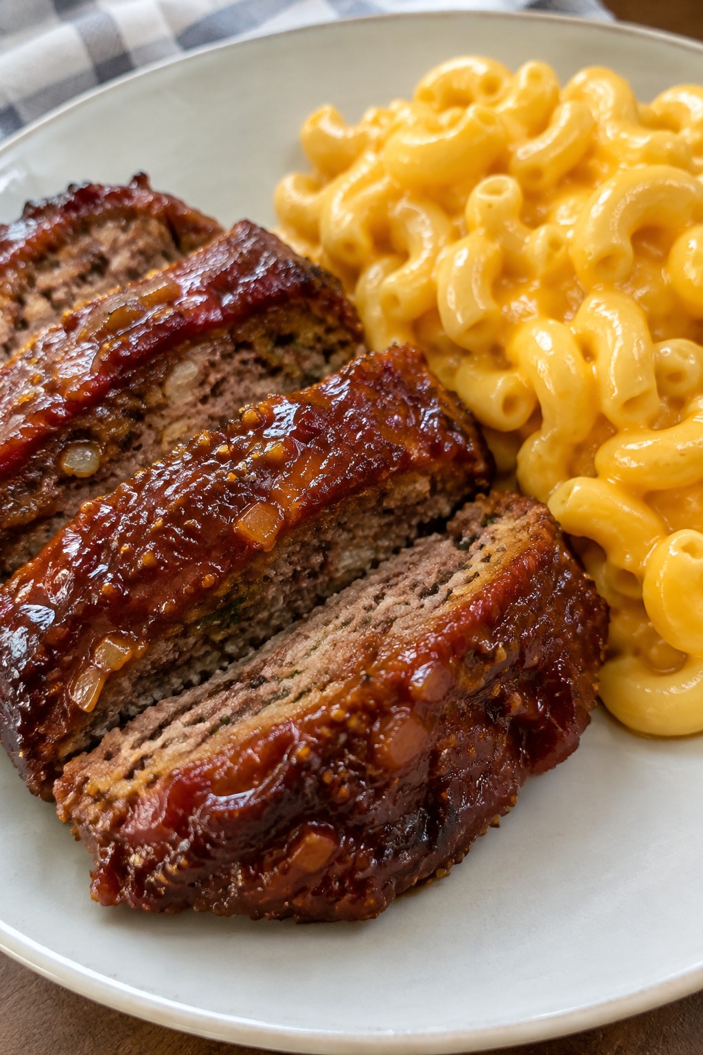 Smoked Meatloaf with Tomato-Brown Sugar Sauce and Macaroni and Cheese