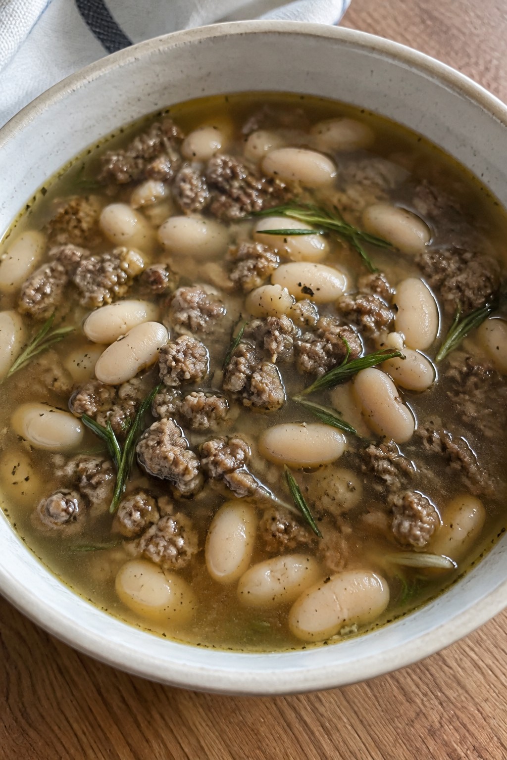 White Bean Ground Beef and Rosemary Soup