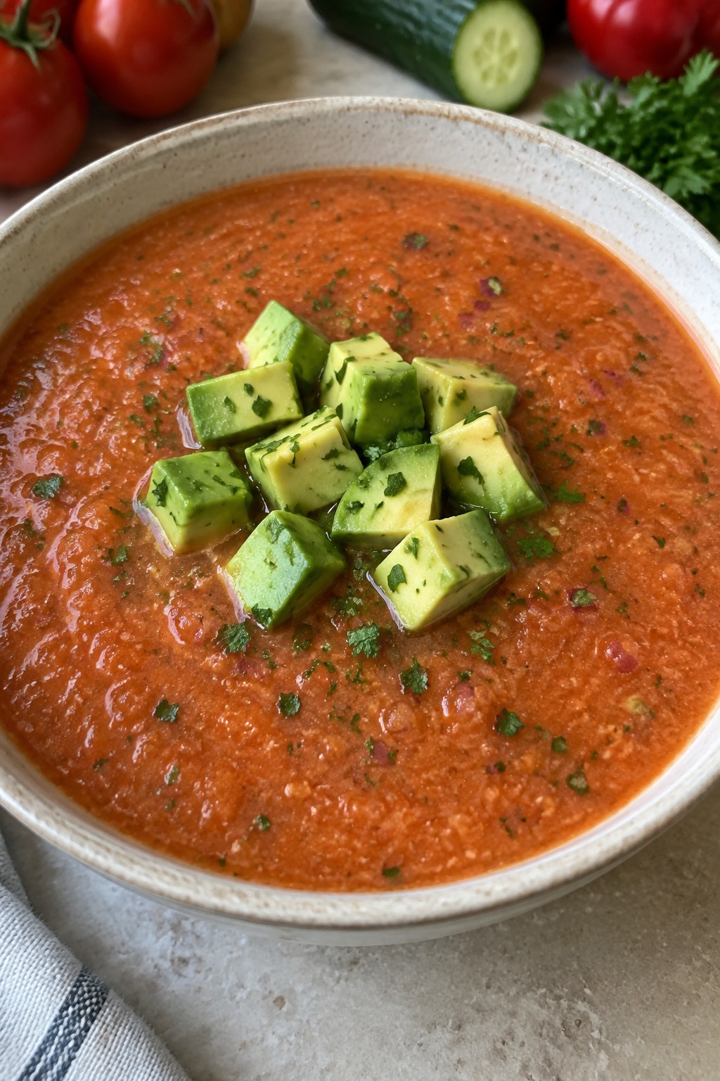 Chilled Garden Gazpacho with Avocado