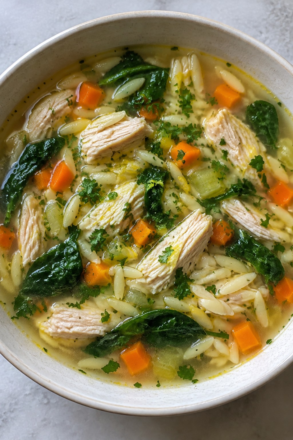 Lemon Ginger Chicken Orzo Soup