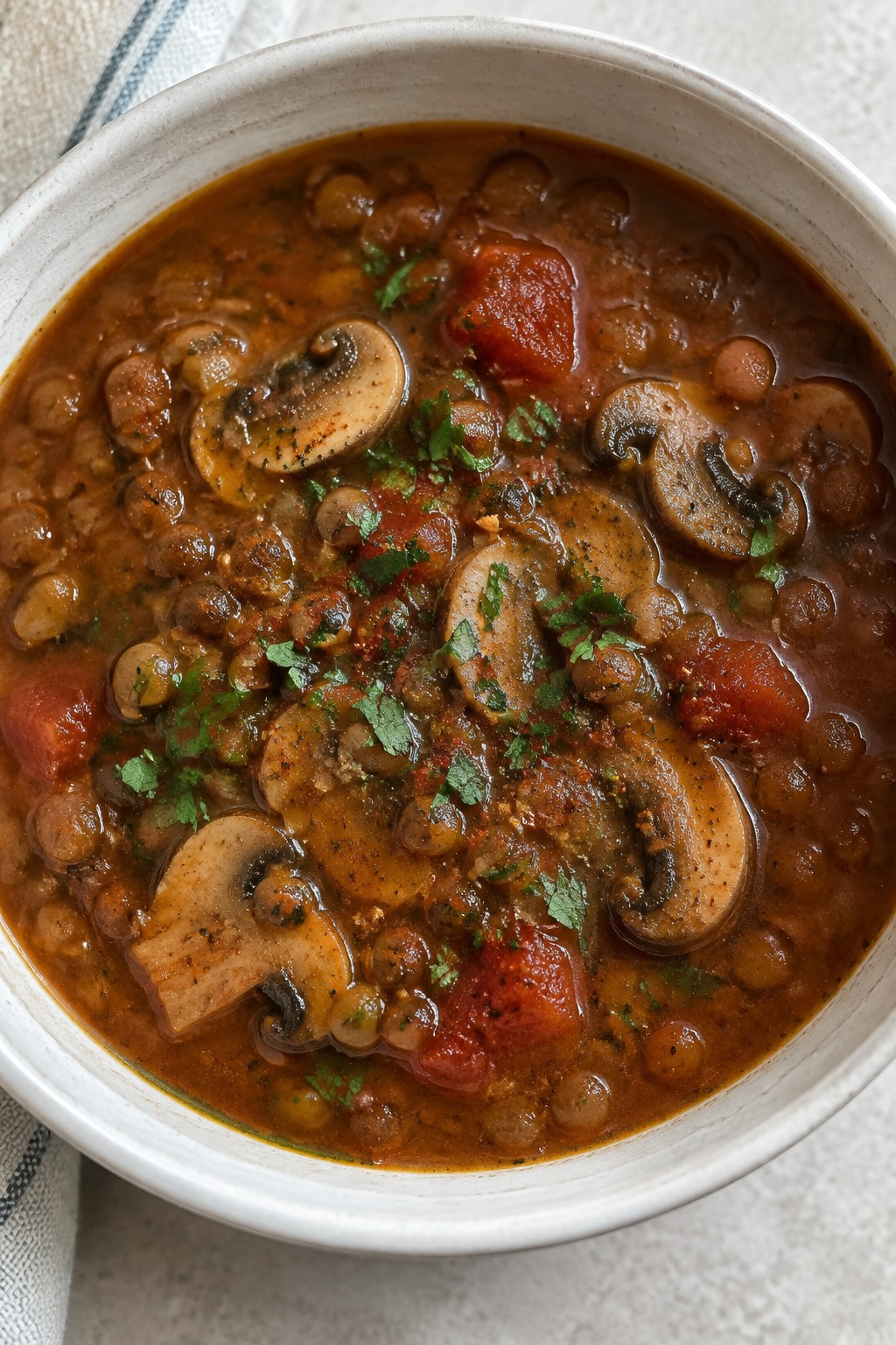 Smoky Paprika Lentil Soup with Mushrooms