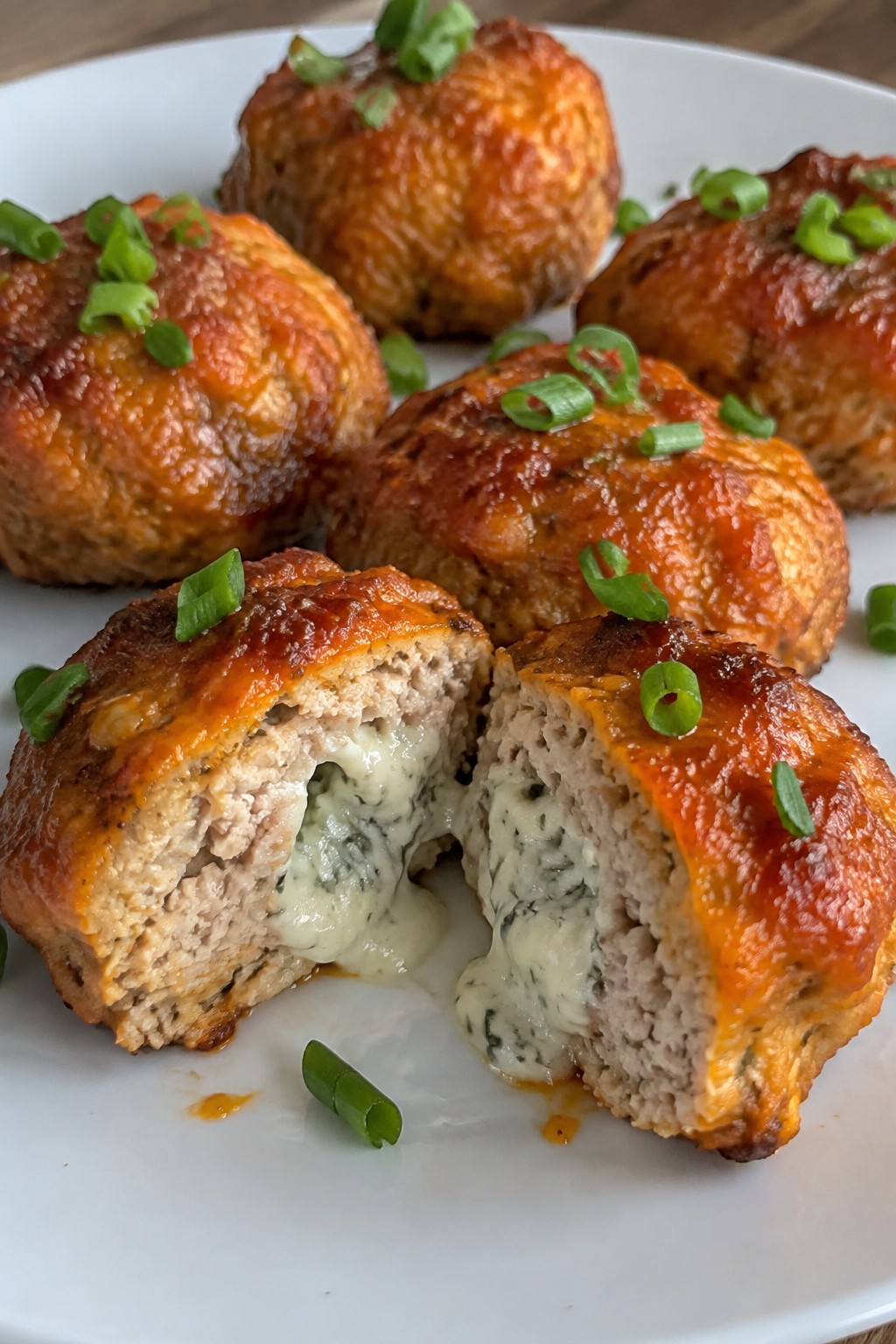 Buffalo Chicken Mini Meatloaves with Blue Cheese Centers