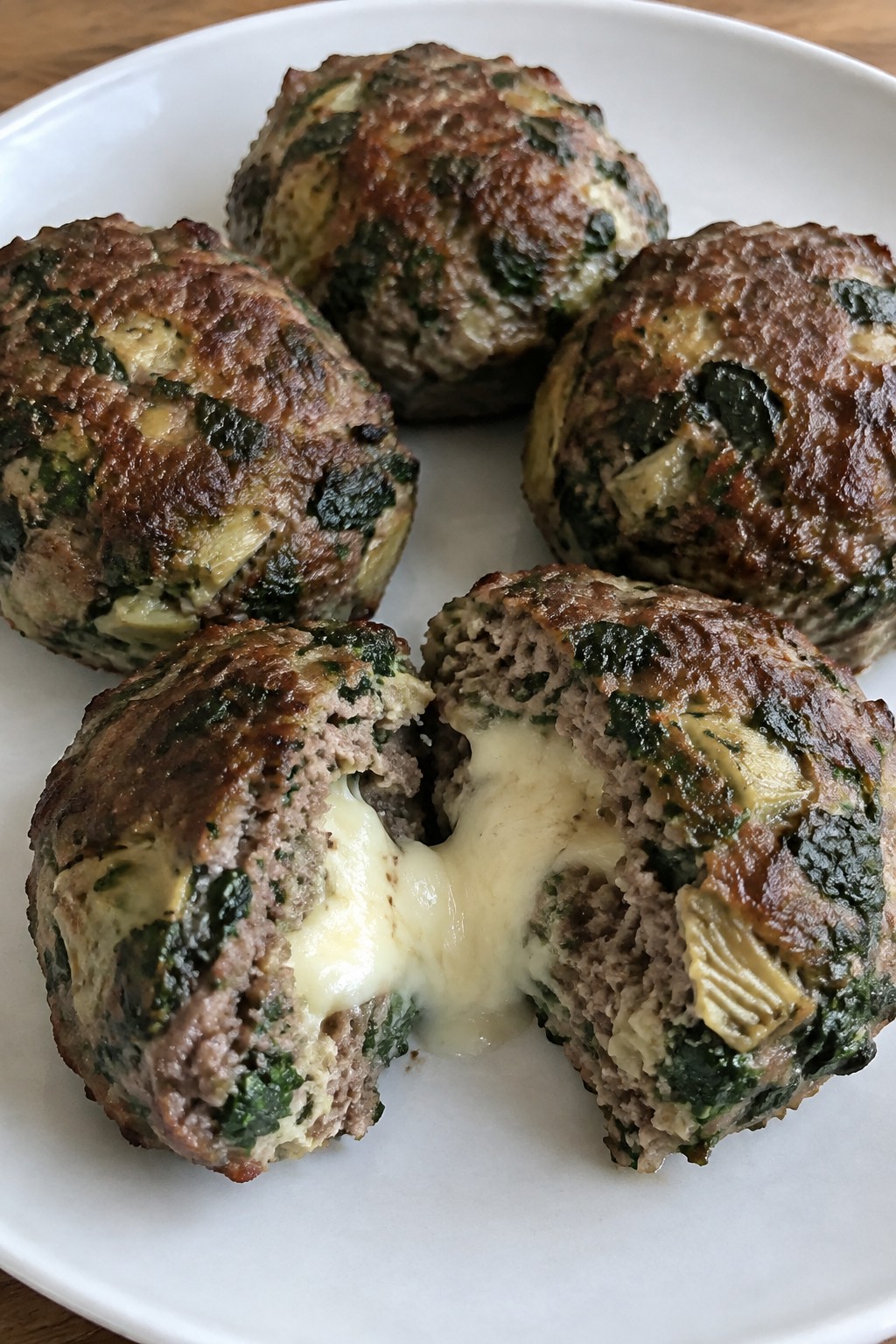 Spinach Artichoke Mini Meatloaves with Fontina Centers