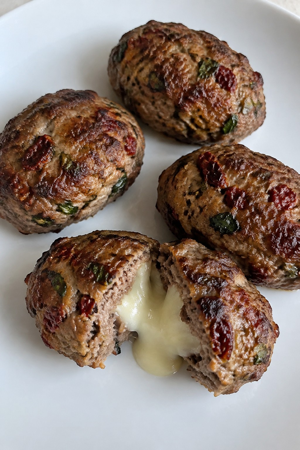 Sun-Dried Tomato Basil Mini Meatloaves with Mozzarella Centers