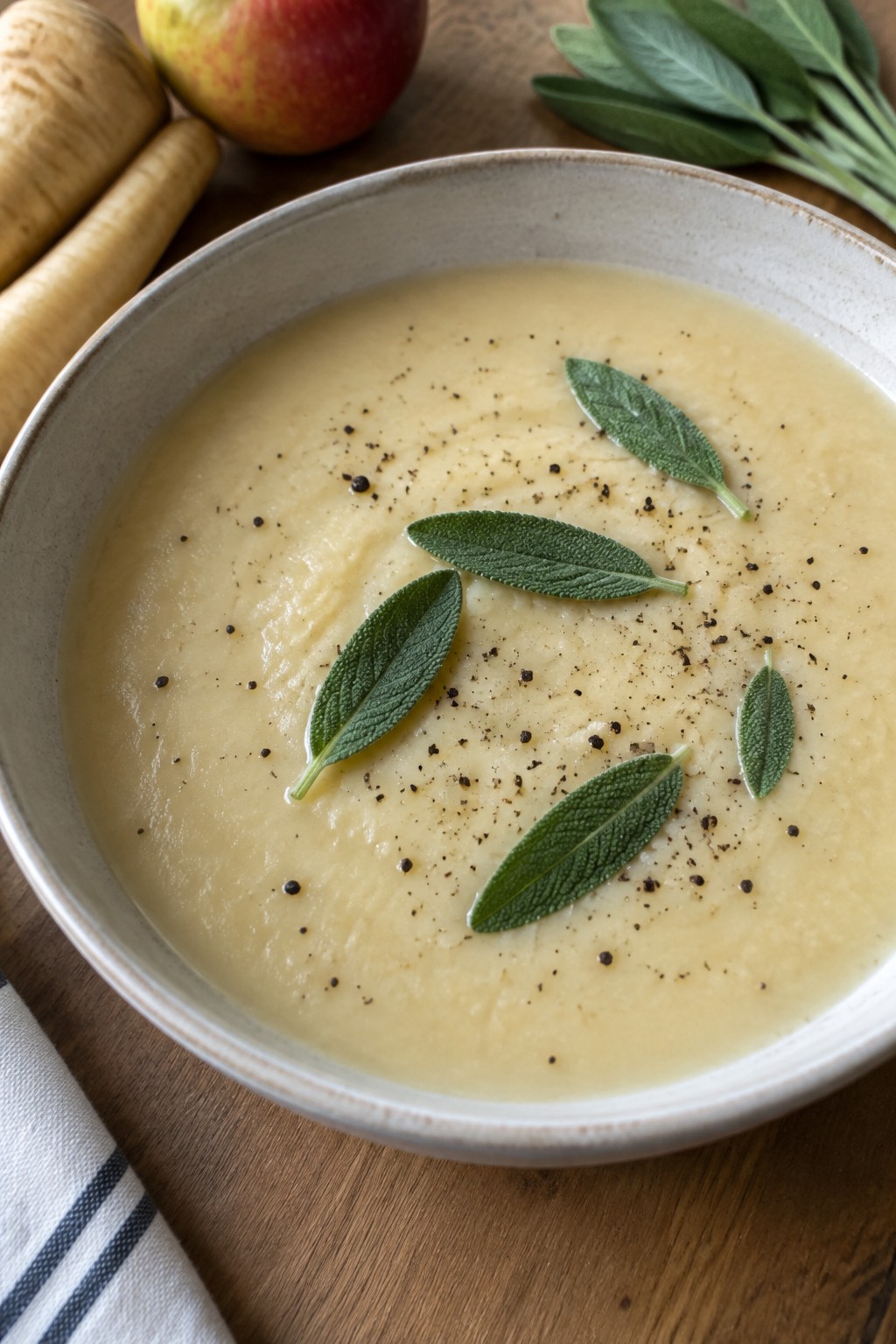 Parsnip Apple Soup with Fresh Sage
