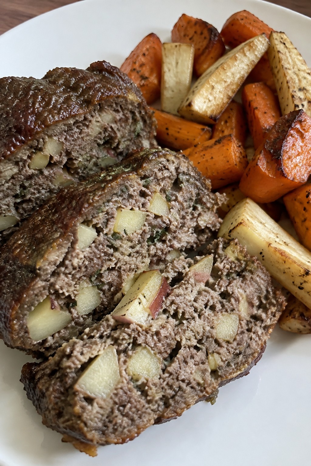 Apple Sage Meatloaf with Roasted Root Vegetables