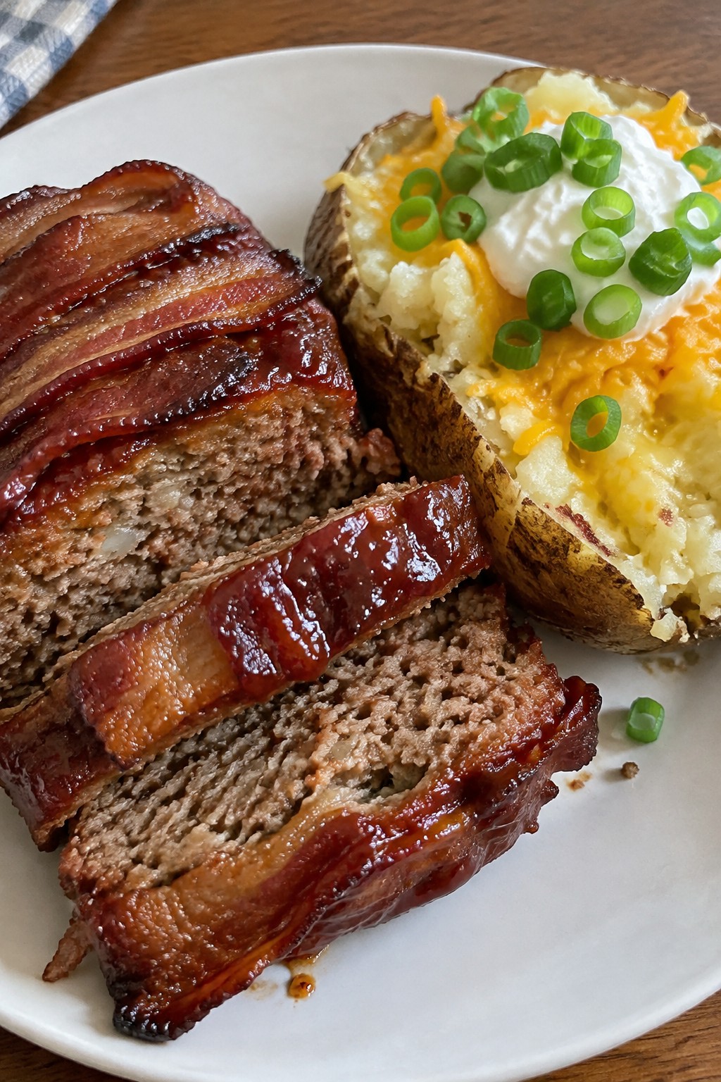 BBQ Bacon Meatloaf with Loaded Baked Potatoes