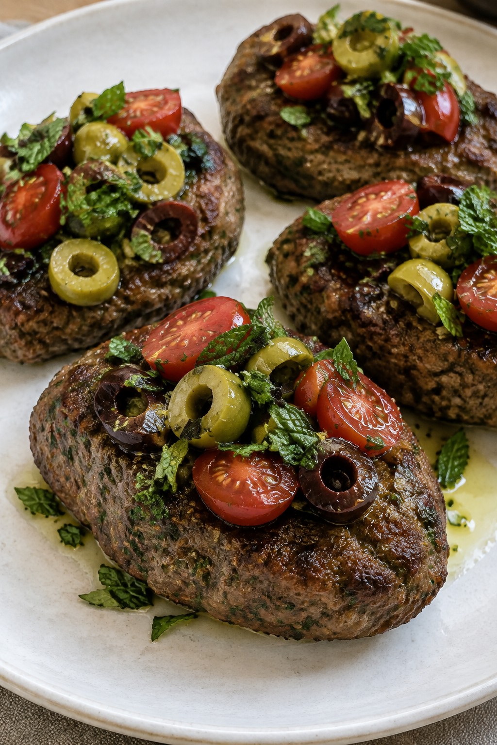 Mediterranean Lamb Mini Meatloafs with Olive and Herb Salad