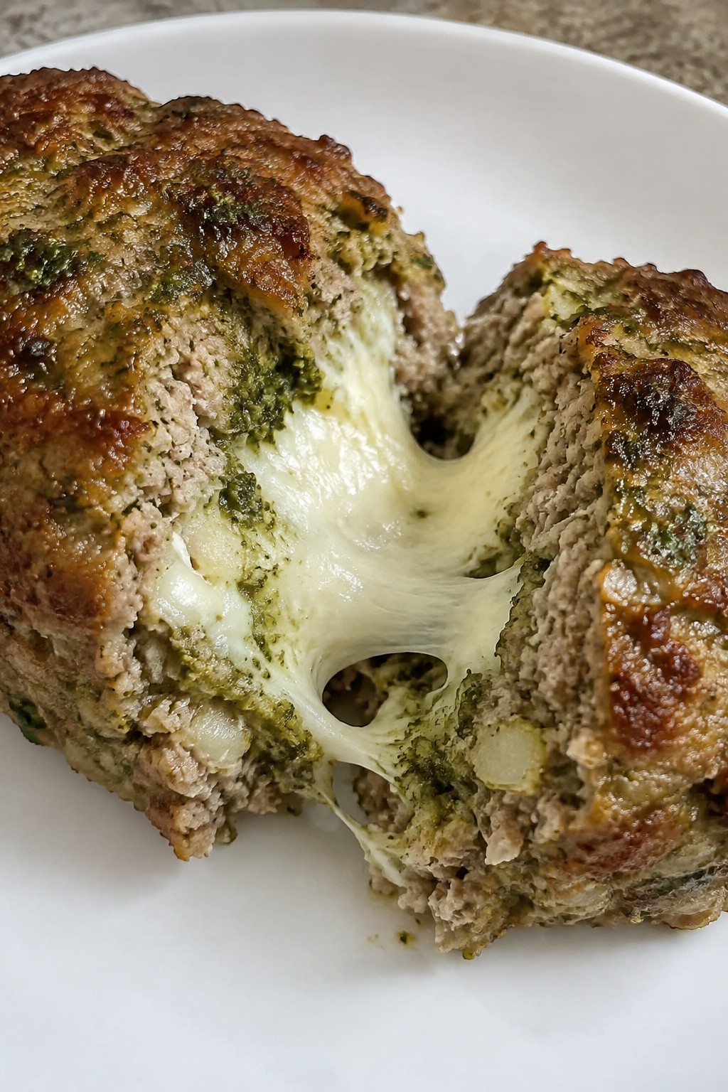 Pesto Turkey Meatloaf with Fresh Mozzarella Core